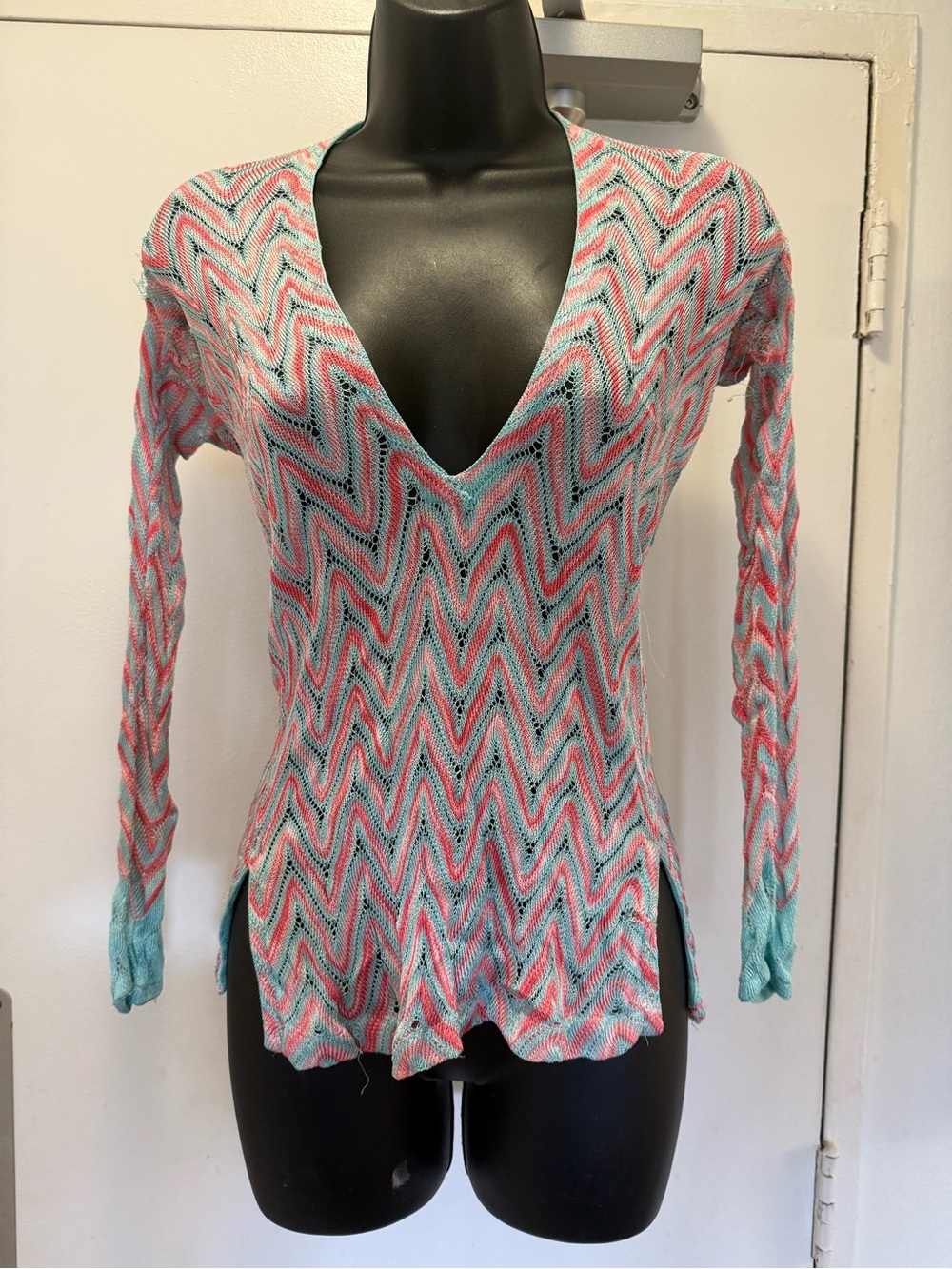 Missoni Mare Pink Turquoise Zig Zag crochet knit tunic Size 38